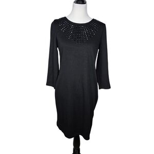Spense Size 8 Black Long Sleeve Studded Sheath Dress